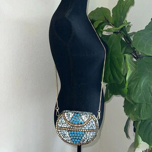 RAMLA Women’s Turquoise Mother of Pearl Mosaic Handmade Shoulder Bag/Clutch